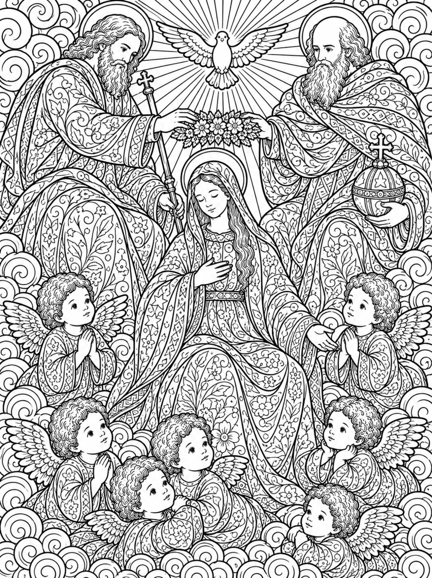 Coronation of Mary Catholic Coloring Page