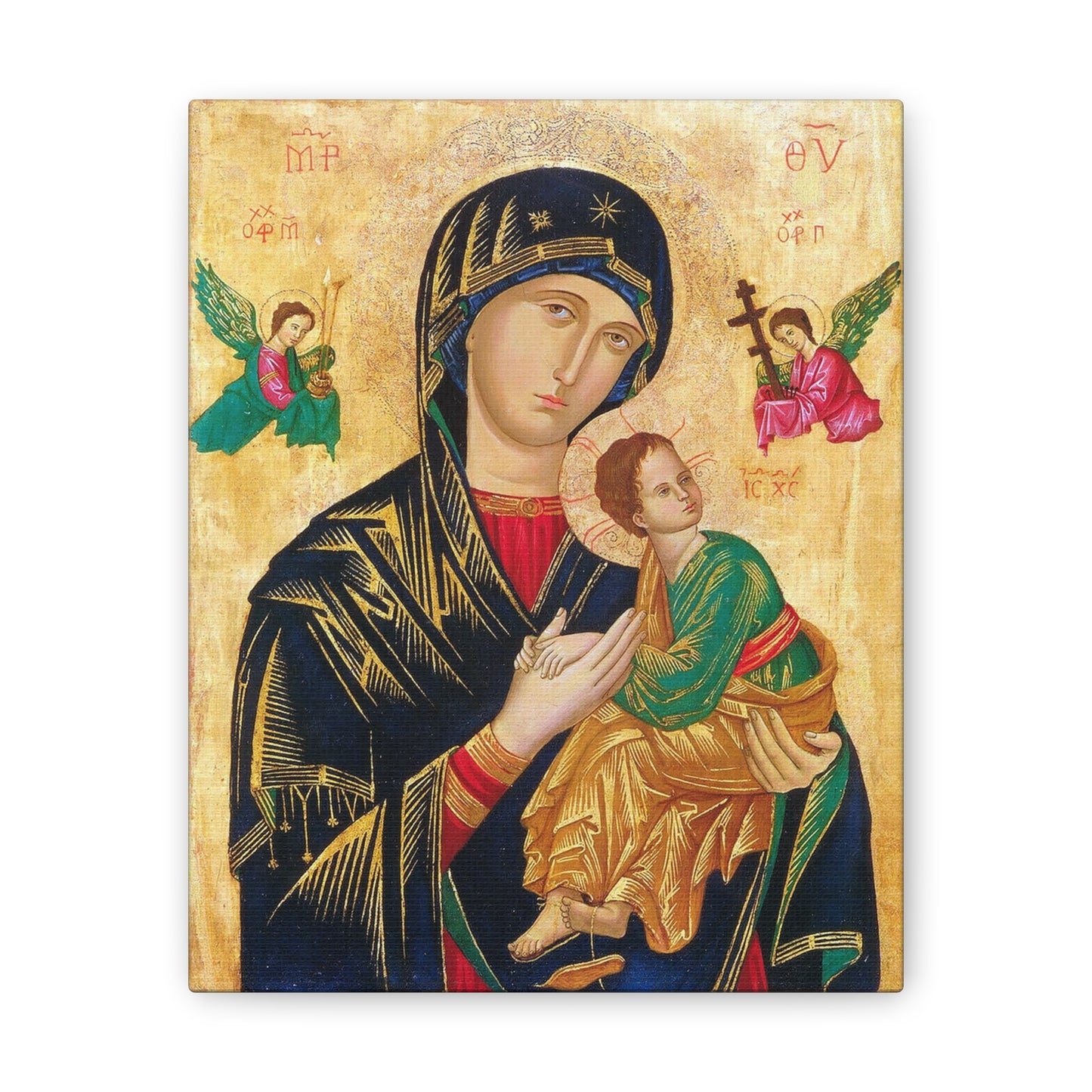 Canvas of the Most Holy Theotokos 8x10, Print of the Blessed Virgin Mary and the Child Jesus, Catholic Icon of the Holy Family