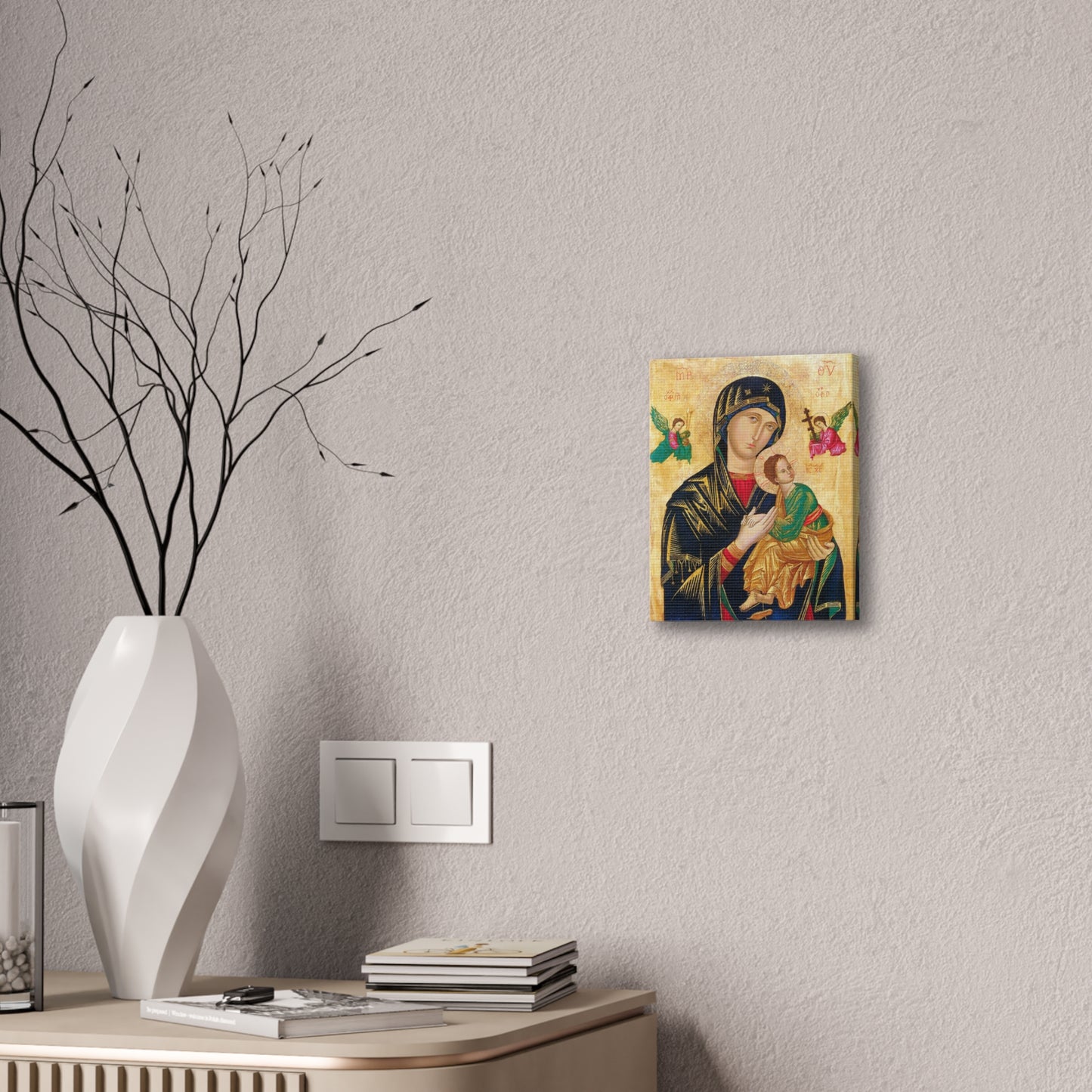Canvas of the Most Holy Theotokos 8x10, Print of the Blessed Virgin Mary and the Child Jesus, Catholic Icon of the Holy Family