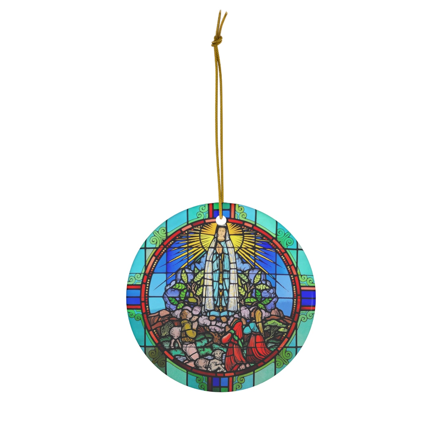 Our Lady of Fatima Stained Glass Style Ceramic Ornament