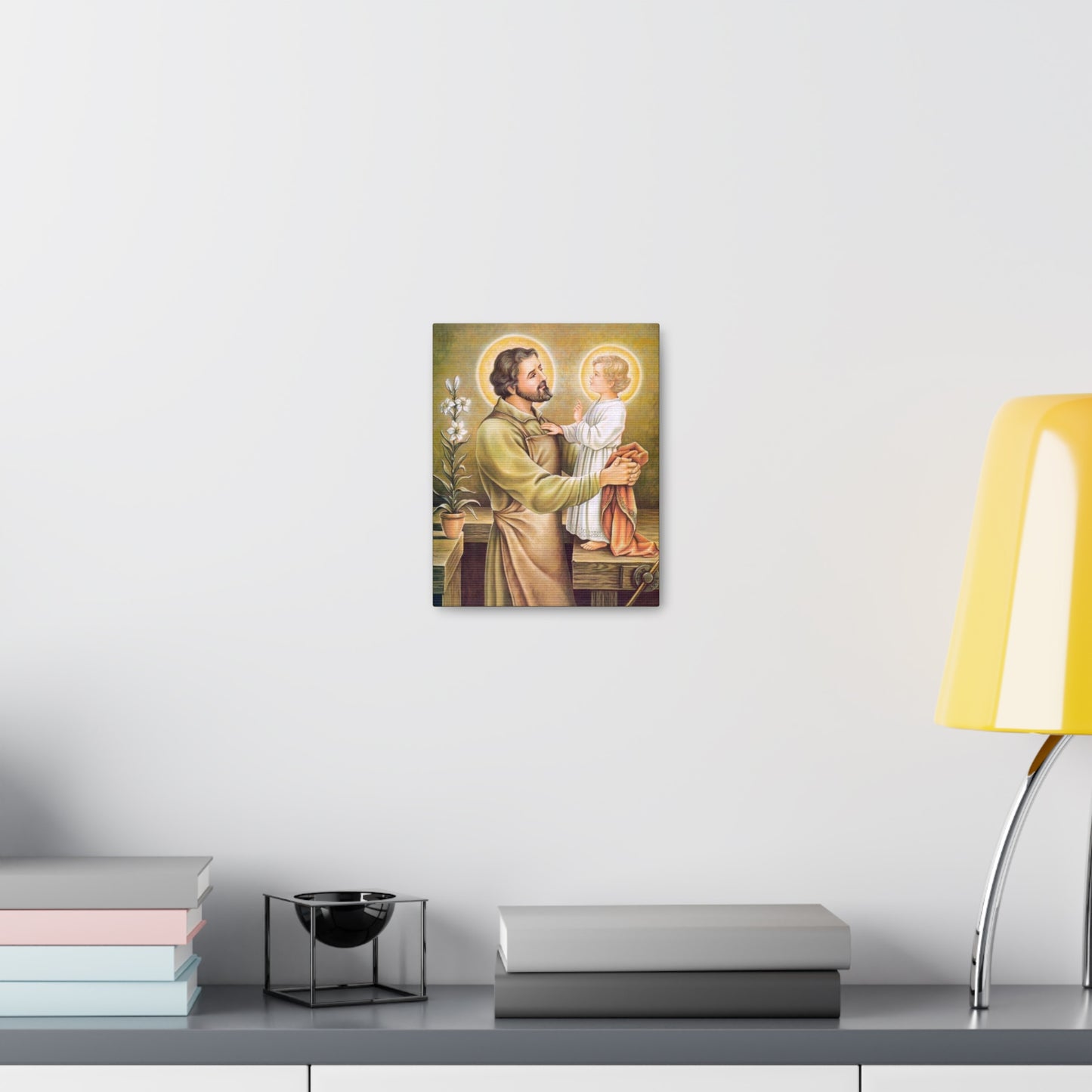 Saint Joseph the Worker Confirmation Gift Canvas, Catholic Wallart home decor, Wall Art gift home prayer altar, Child Jesus Foster Father