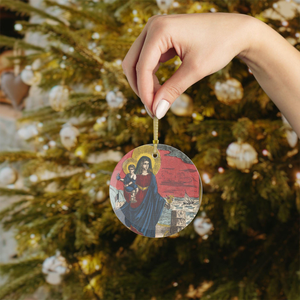 Our Lady of the Guard Patron of Sailors Catholic Glass Christmas Ornament