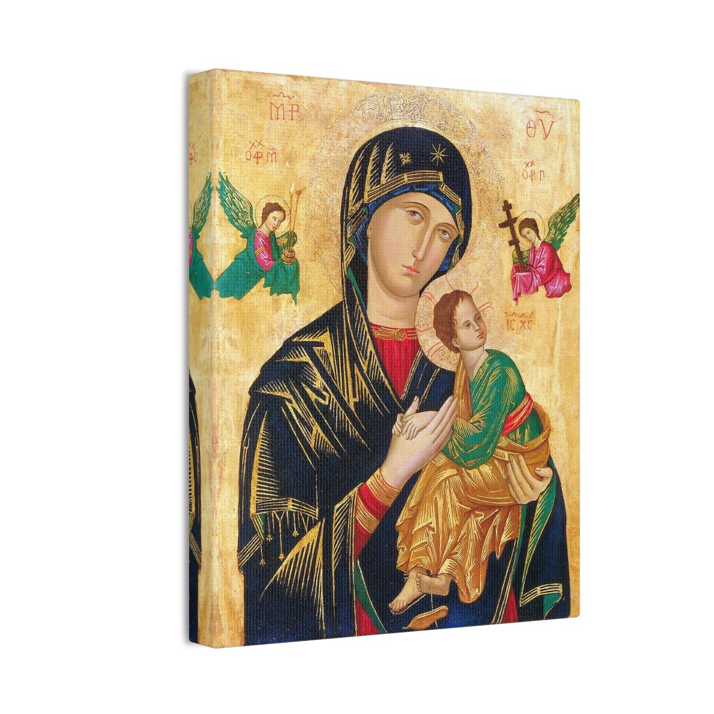 Canvas of the Most Holy Theotokos 8x10, Print of the Blessed Virgin Mary and the Child Jesus, Catholic Icon of the Holy Family