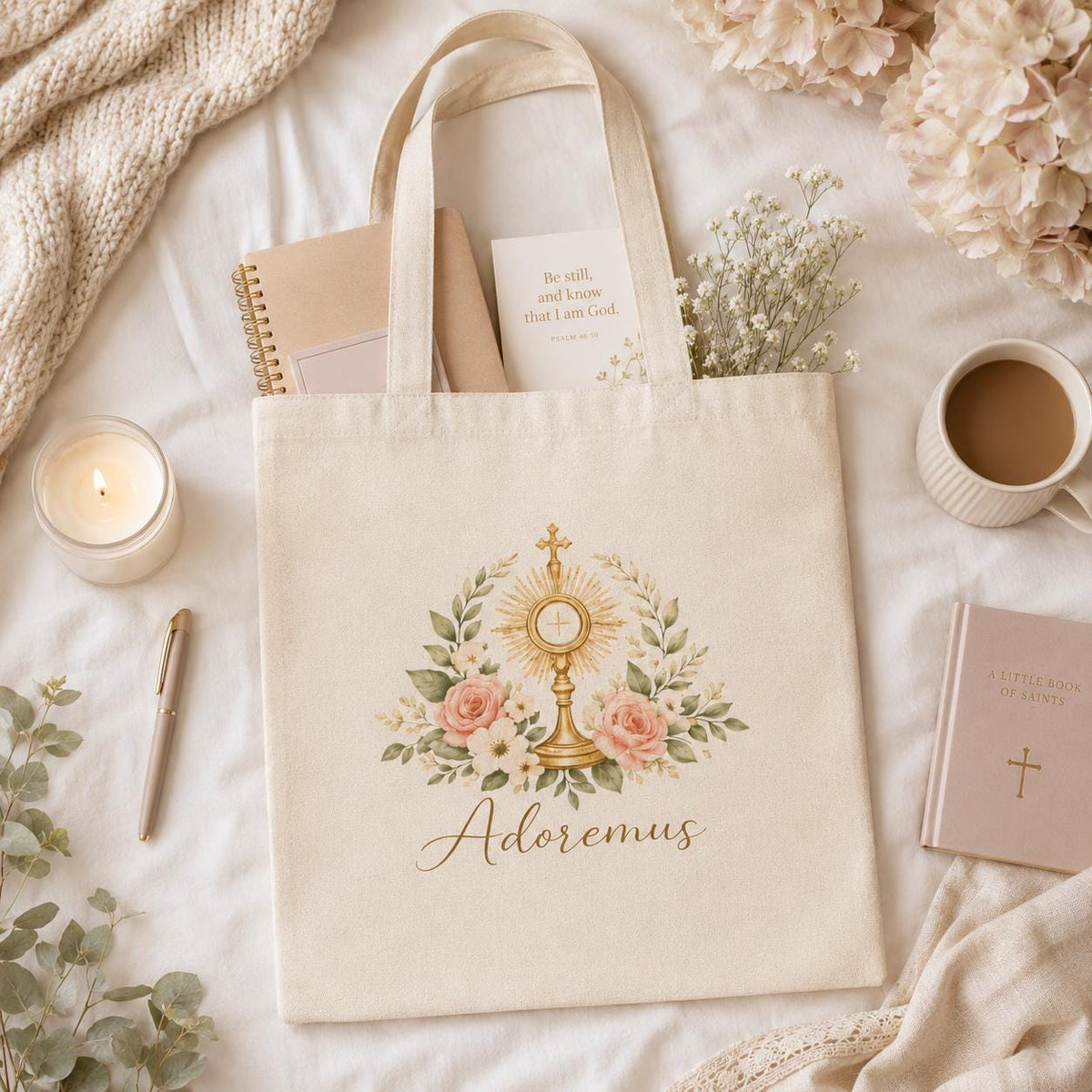 Adoremus Eucharistic Adoration Tote Bag, Catholic Canvas Tote
