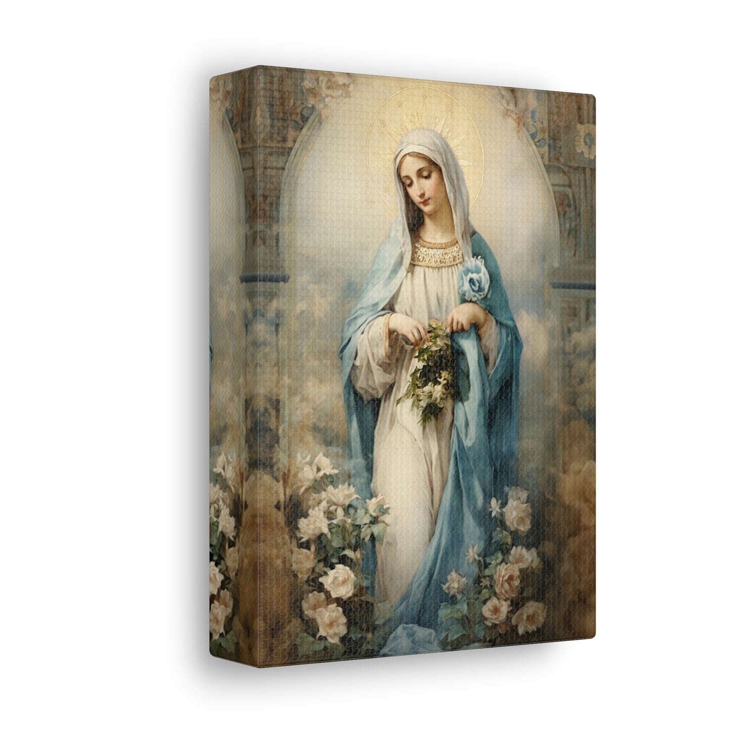 Mary of the Immaculate Conception Floral Canvas Print