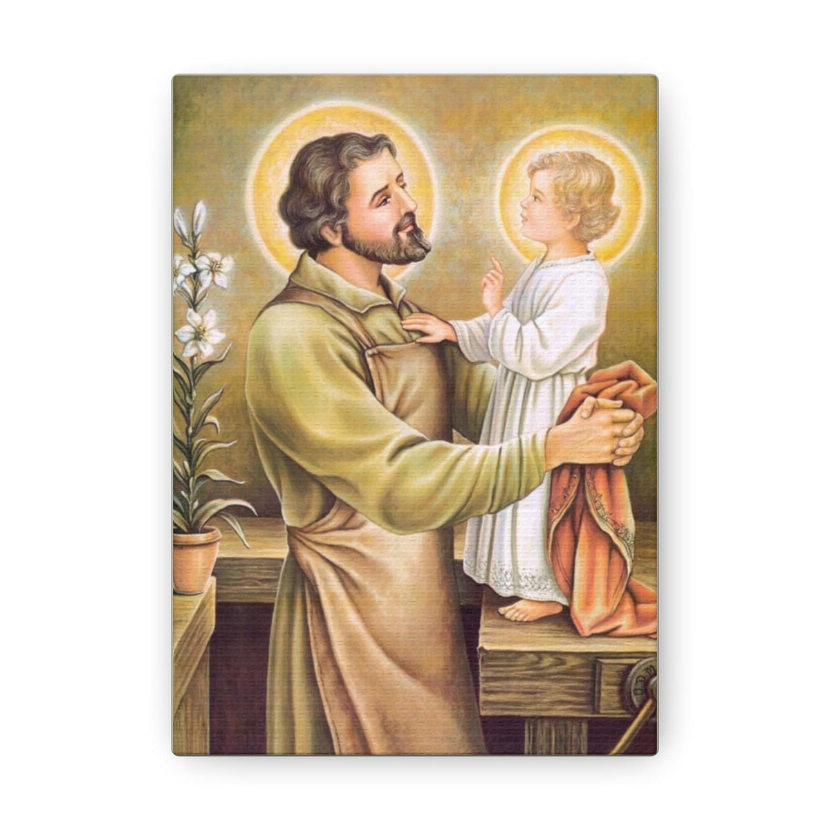 Saint Joseph the Worker Confirmation Gift Canvas, Catholic Wallart home decor, Wall Art gift home prayer altar, Child Jesus Foster Father