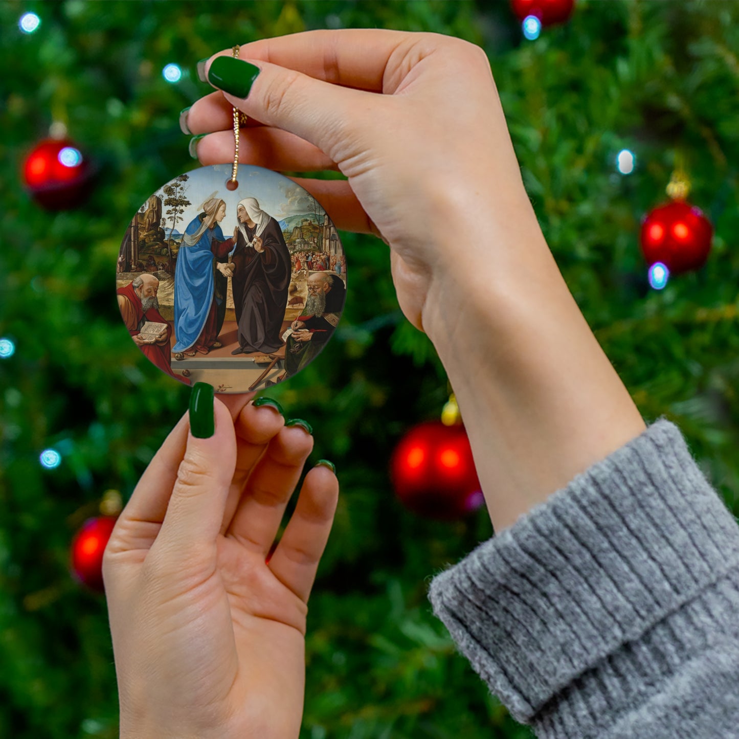 2nd Joyful Mystery of the Rosary Ceramic Ornament: The Visitation