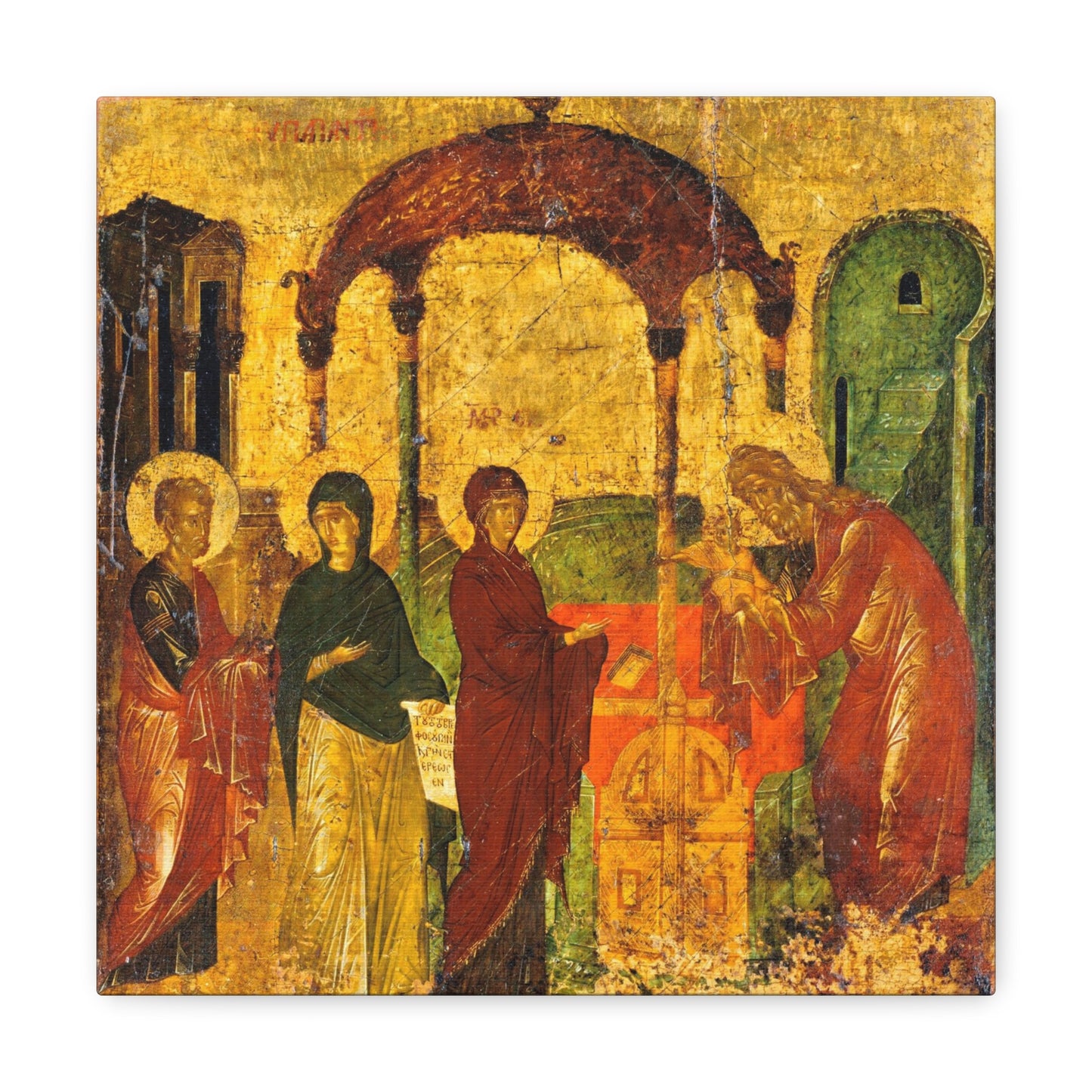 Presentation of Jesus in the Temple Canvas Print, Byzantine Iconography, Catholic home decor for prayer altar, Life of Jesus and Mary