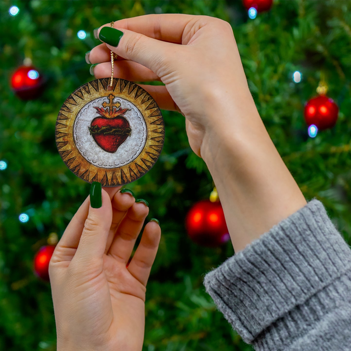 Sacred Heart of Jesus Ceramic Christmas Ornament