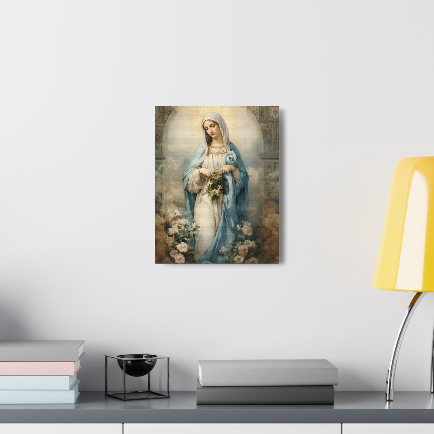 Mary of the Immaculate Conception Floral Canvas Print