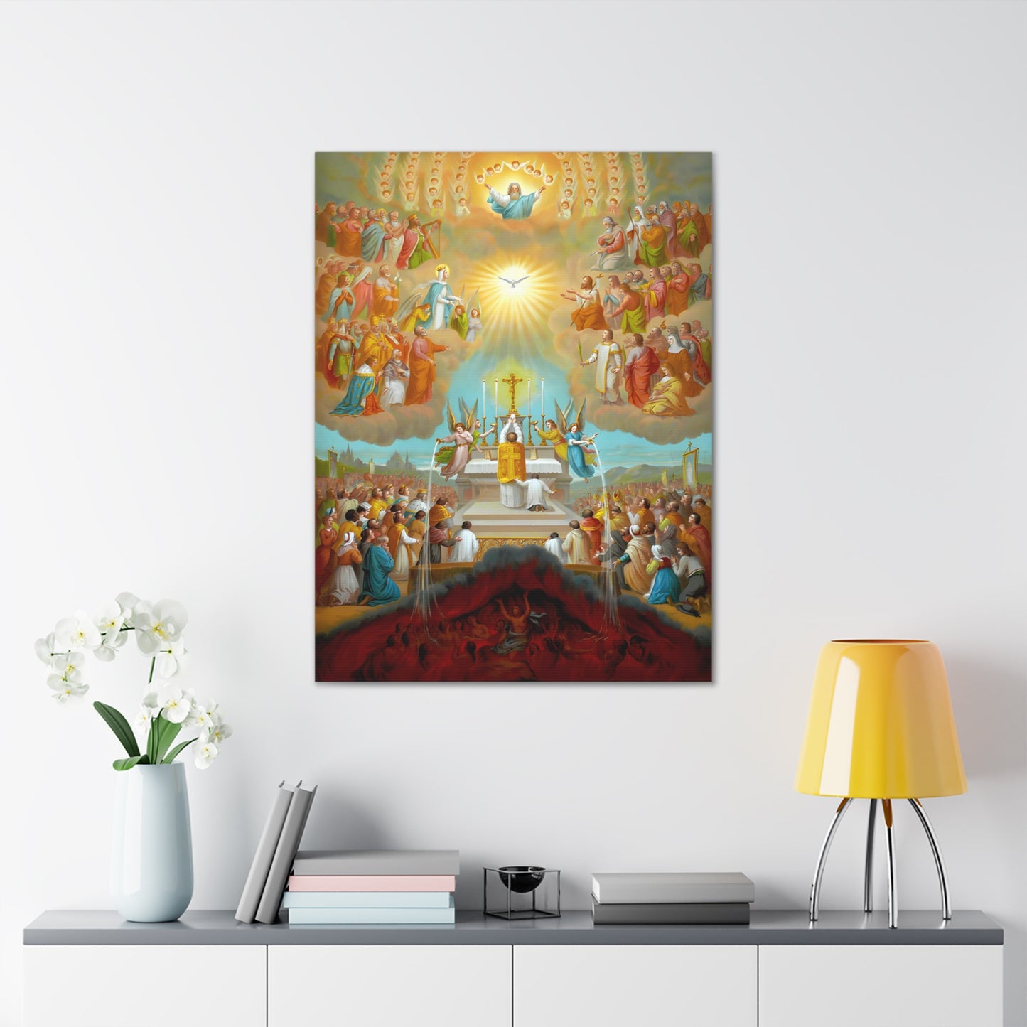 The Communion of the Saints Canvas, Catholic Mass Art, The Mass in Heaven and Earth Tridentine Catholic Print, Holy Souls All Souls Day