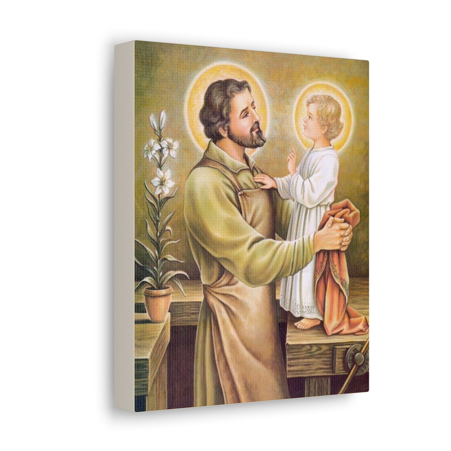 Saint Joseph the Worker Confirmation Gift Canvas, Catholic Wallart home decor, Wall Art gift home prayer altar, Child Jesus Foster Father