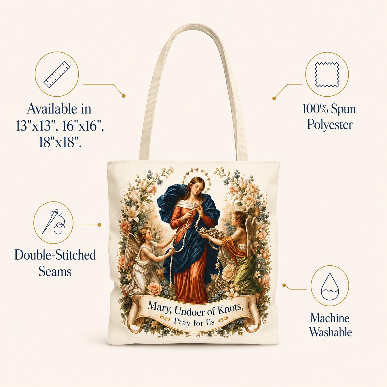 Mary Undoer of Knots Tote Bag, Catholic Marian Devotion Tote