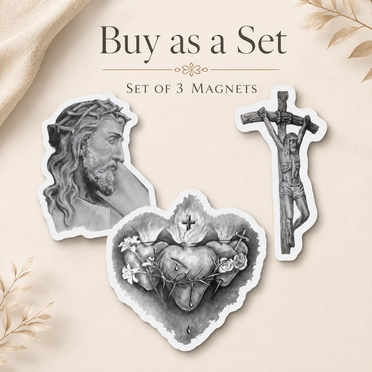 Sacred Hearts Crucifix Magnet Bundle, Catholic Ars Deo Set