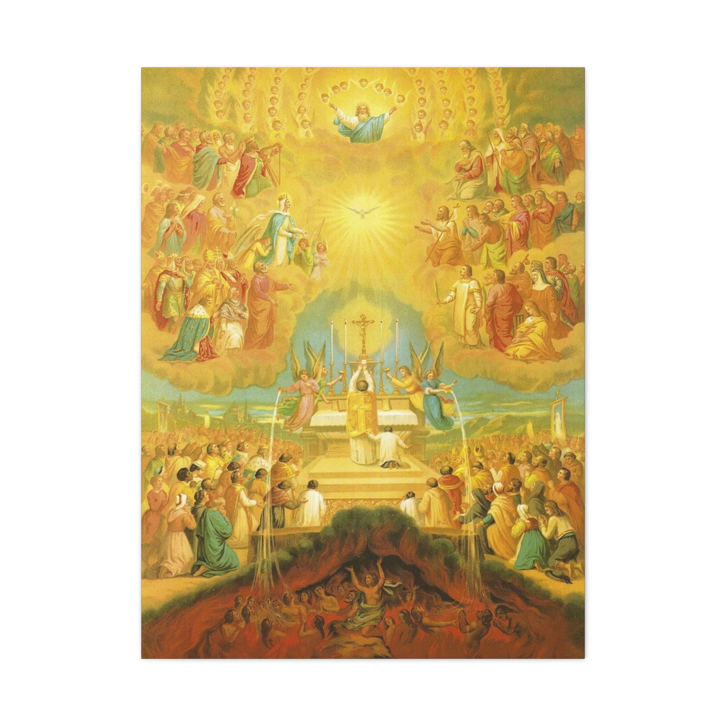The Communion of the Saints Canvas, Catholic Mass Art, The Mass in Heaven and Earth Tridentine Catholic Print