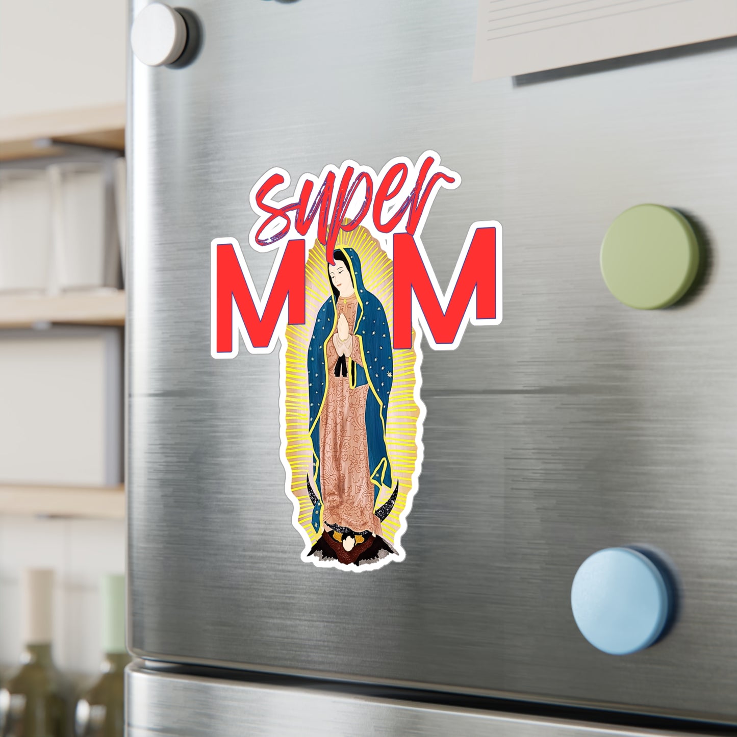 Super Mom, Mary Mother of God, Virgin Mary, Catholic Super Hero, Immaculate Mary, Water Resistant Vinyl Sticker, Water Bottle Sticker