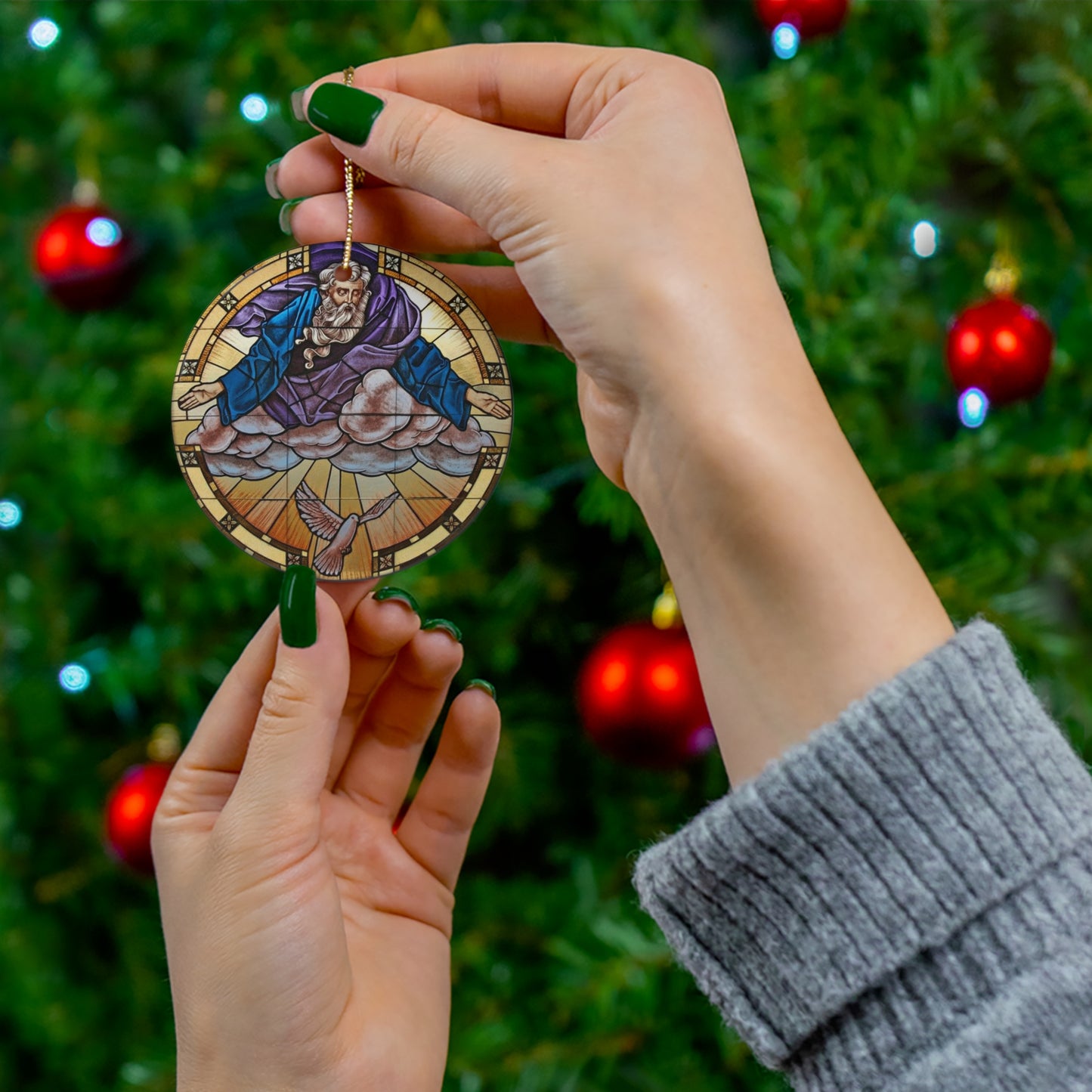 God the Father Stained Glass Style Ceramic Ornament