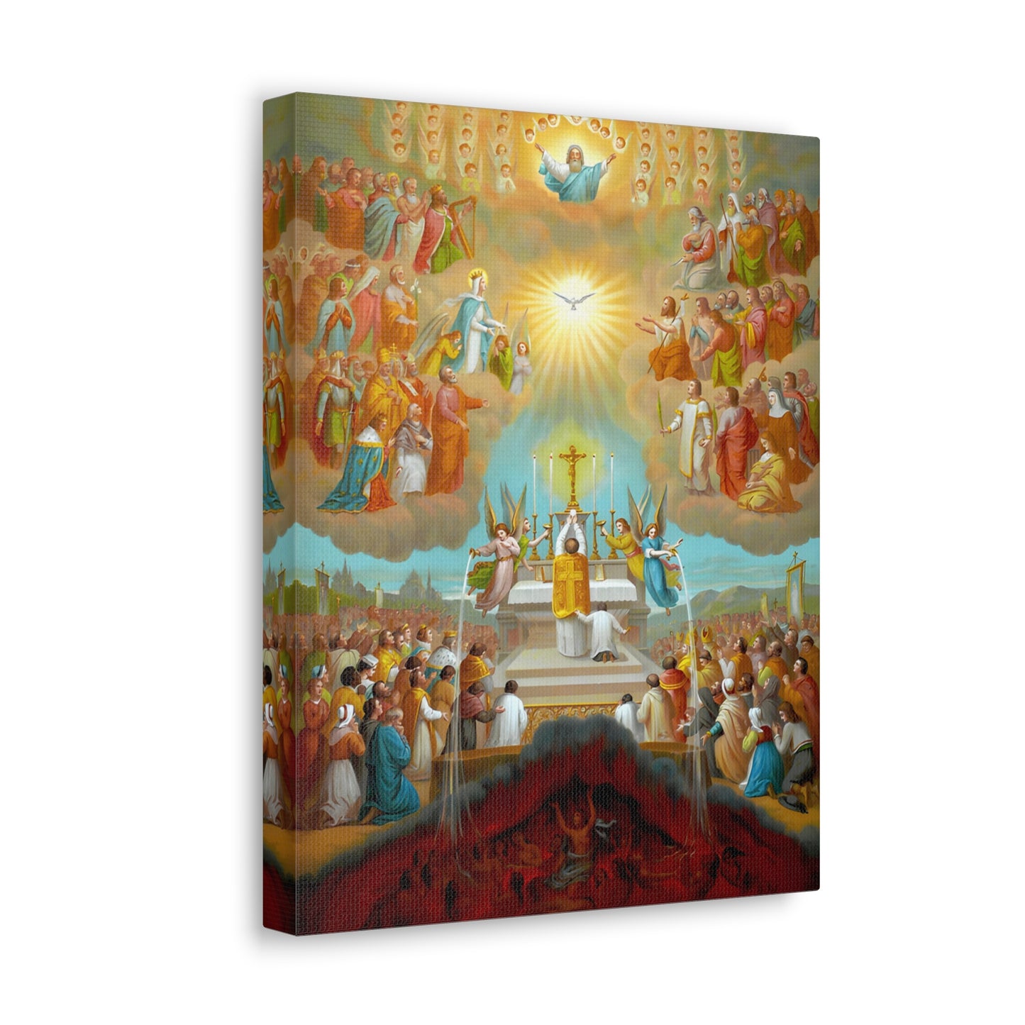 The Communion of the Saints Canvas, Catholic Mass Art, The Mass in Heaven and Earth Tridentine Catholic Print, Holy Souls All Souls Day