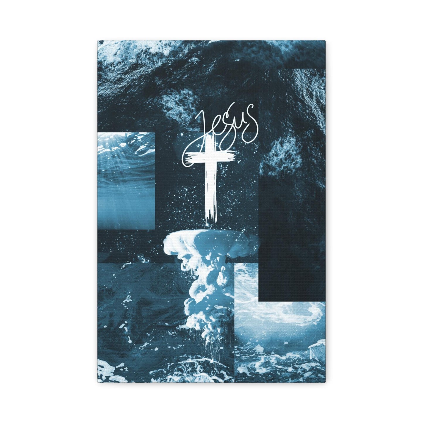 Inspirational Wall Art Canvas, Jesus Decoration, Christian Home Decor, Blue Ocean Design, Religious Gift