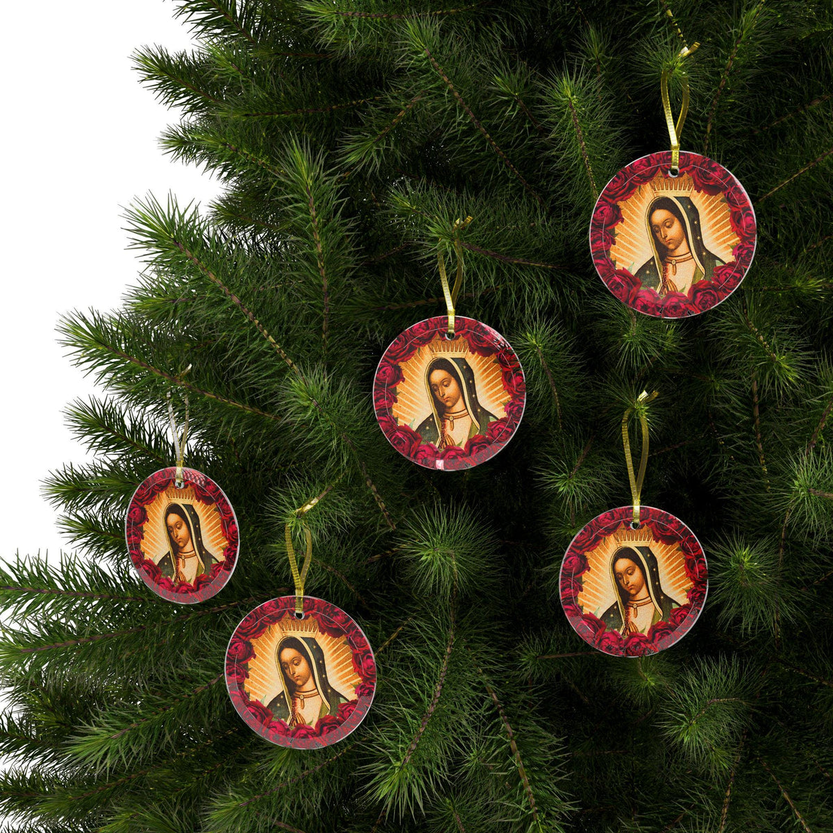 Marian Floral Our Lady of Guadalupe Glass Ornament