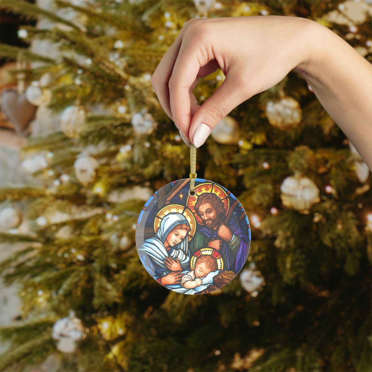 Holy Family Stained Glass Catholic Christmas Ornament