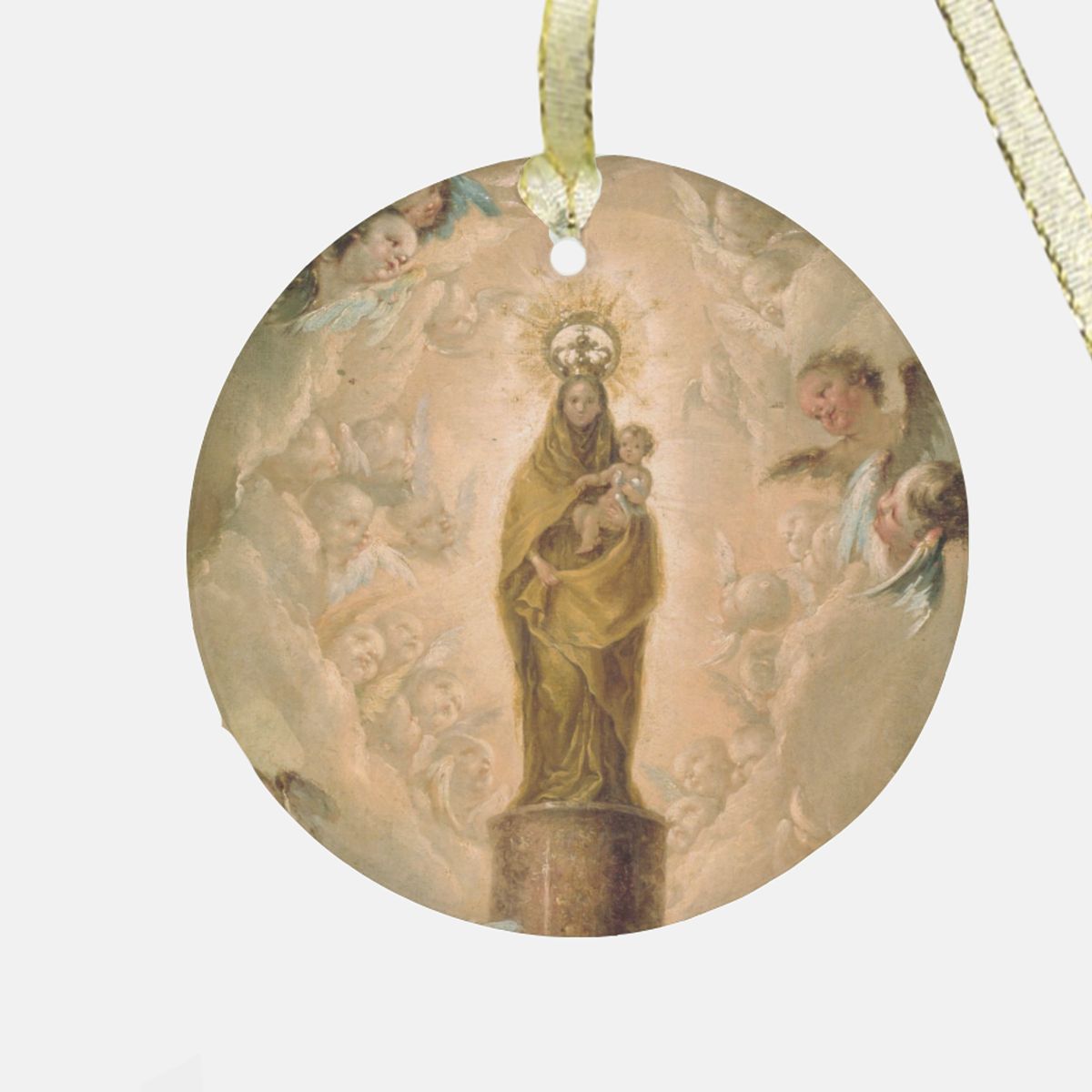 Our Lady of the Pillar Catholic Christmas Ornament, Religious Gift for mom grandma wife, Glass Christmas Ornament