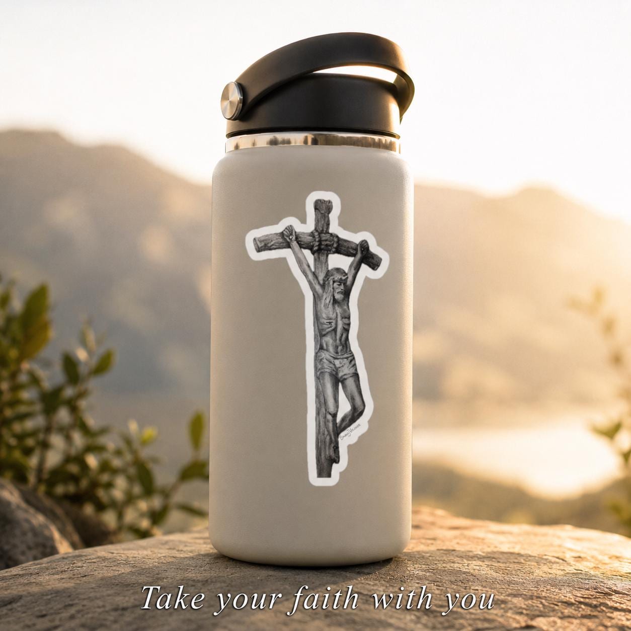 Catholic Crucifix Sticker Jesus Christ Pope JPII Ars Deo Sacred Art by Brian J Kelliher Vinyl Decal Catholic Gift Car Laptop Waterbottle