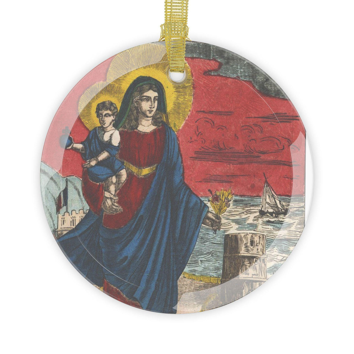 Our Lady of the Guard Patron of Sailors Catholic Glass Christmas Ornament