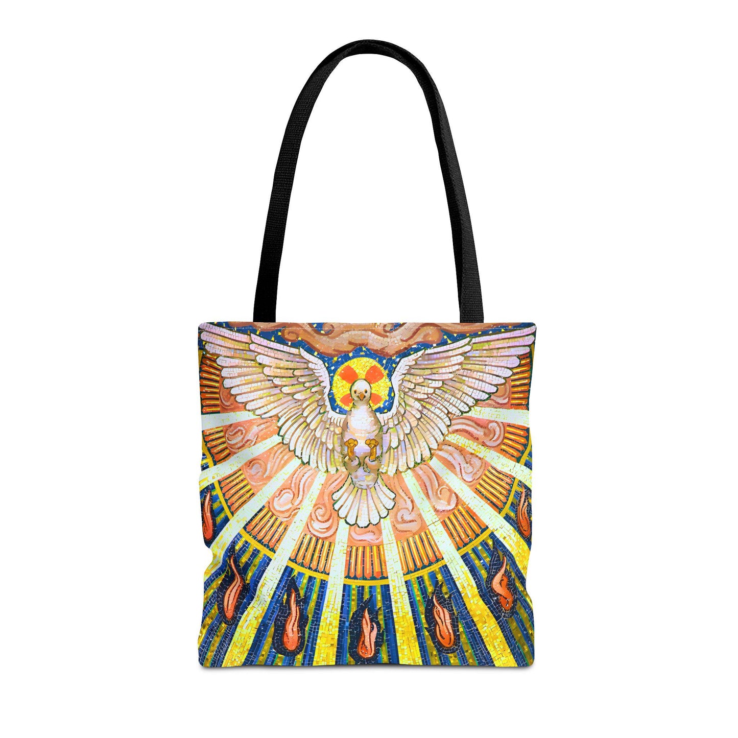 Holy Spirit mosaic tote bag, Pentecost dove artwork shoulder bag — Catholic gift from Glory Be Gifts – view 2