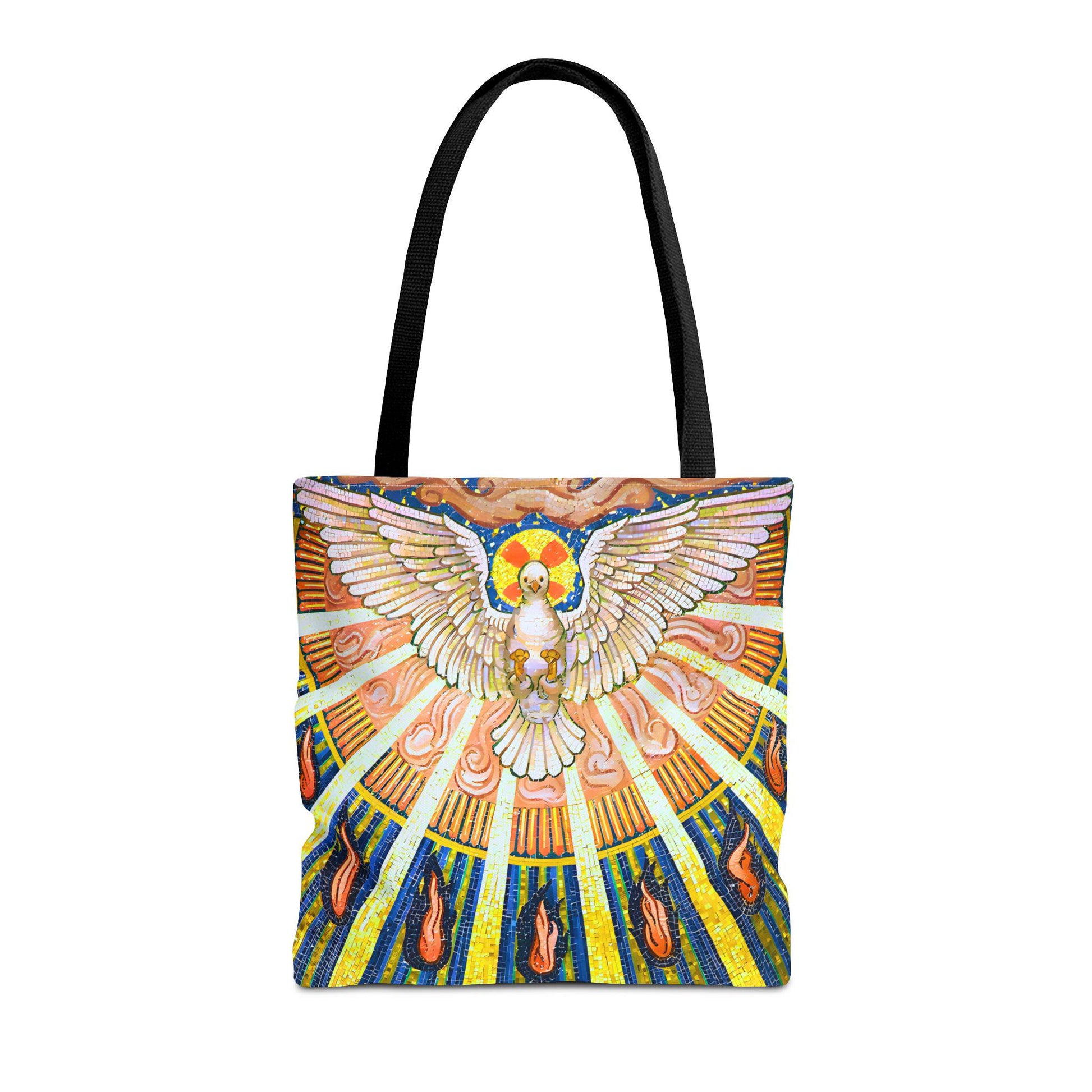 Holy Spirit mosaic tote bag, Pentecost dove artwork shoulder bag — Catholic gift from Glory Be Gifts – view 2