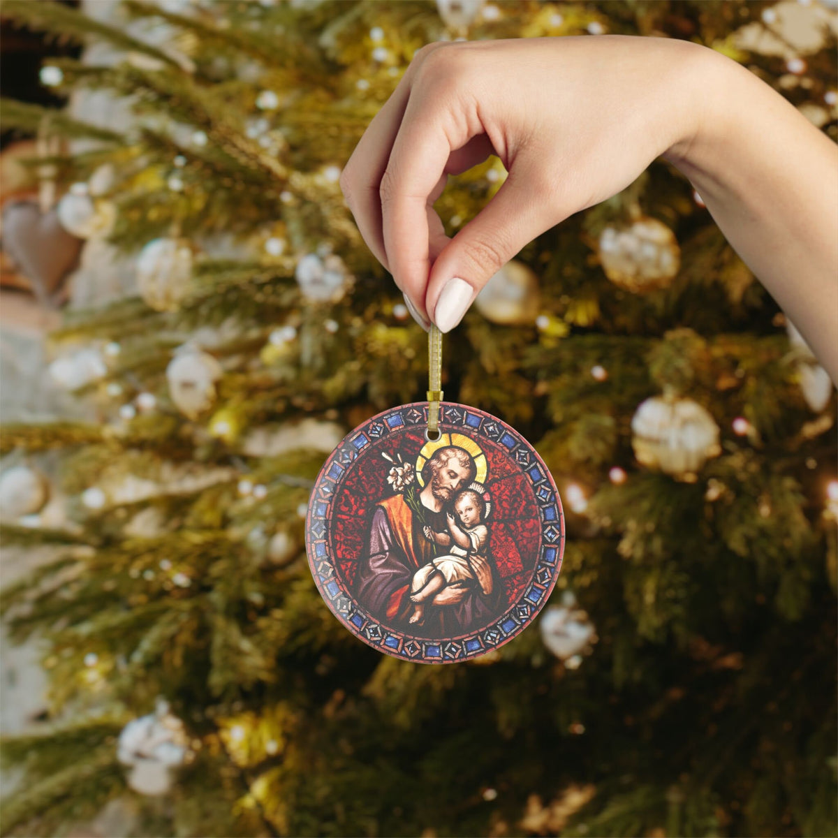 Saint Joseph Stained Glass Ornament, Catholic Christmas Gift