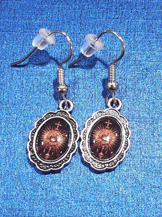Blessed Sacrament Adoration Earrings, Catholic Medal Gift