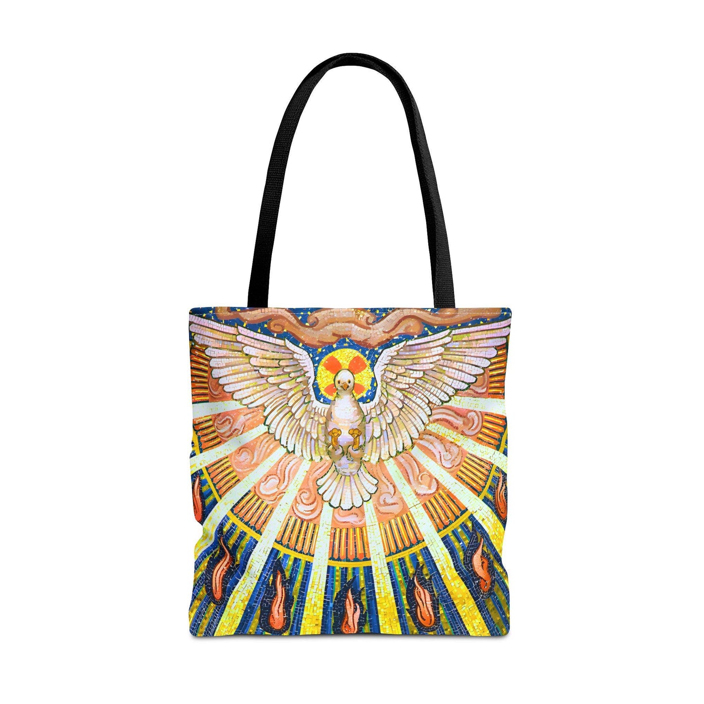 Holy Spirit mosaic tote bag, Pentecost dove artwork shoulder bag — Catholic gift from Glory Be Gifts – view 3