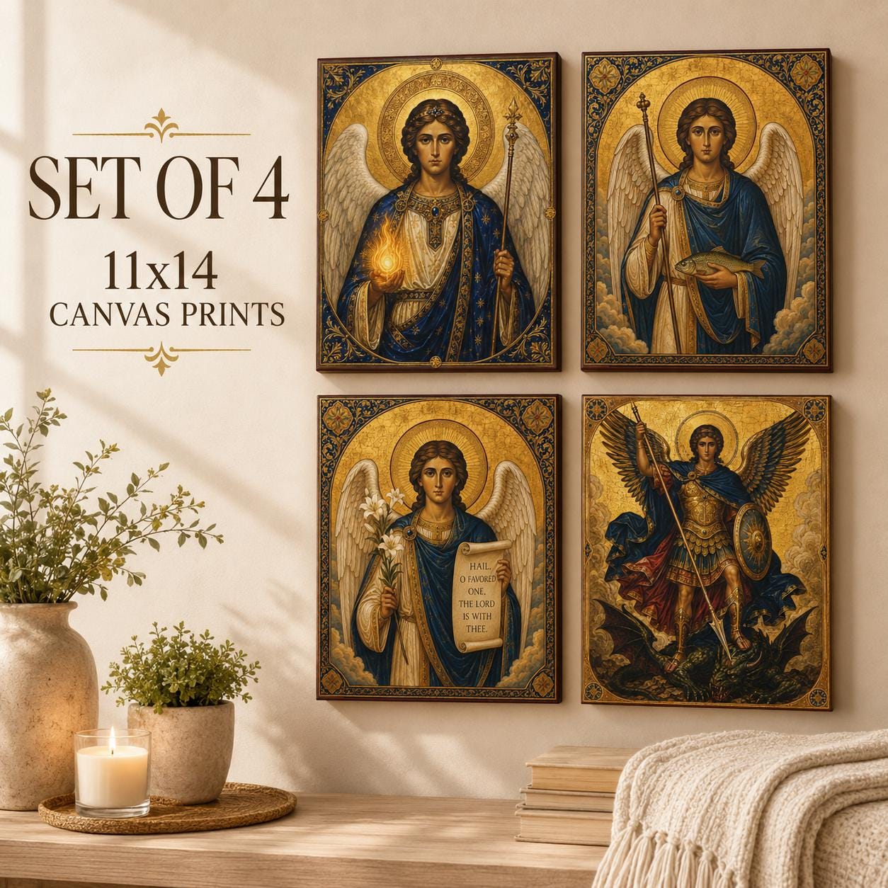 Four Archangels Canvas Wall Art Set, Catholic Icon Print