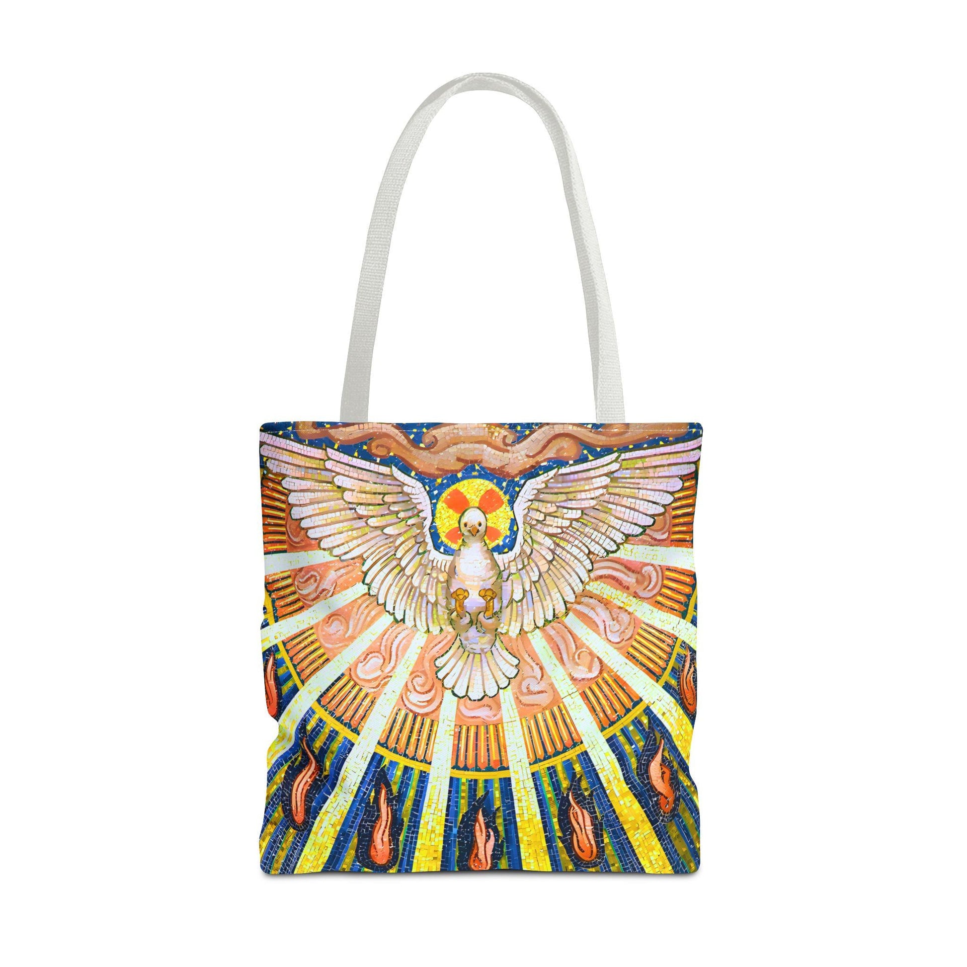 Holy Spirit mosaic tote bag, Pentecost dove artwork shoulder bag — Catholic gift from Glory Be Gifts – view 9