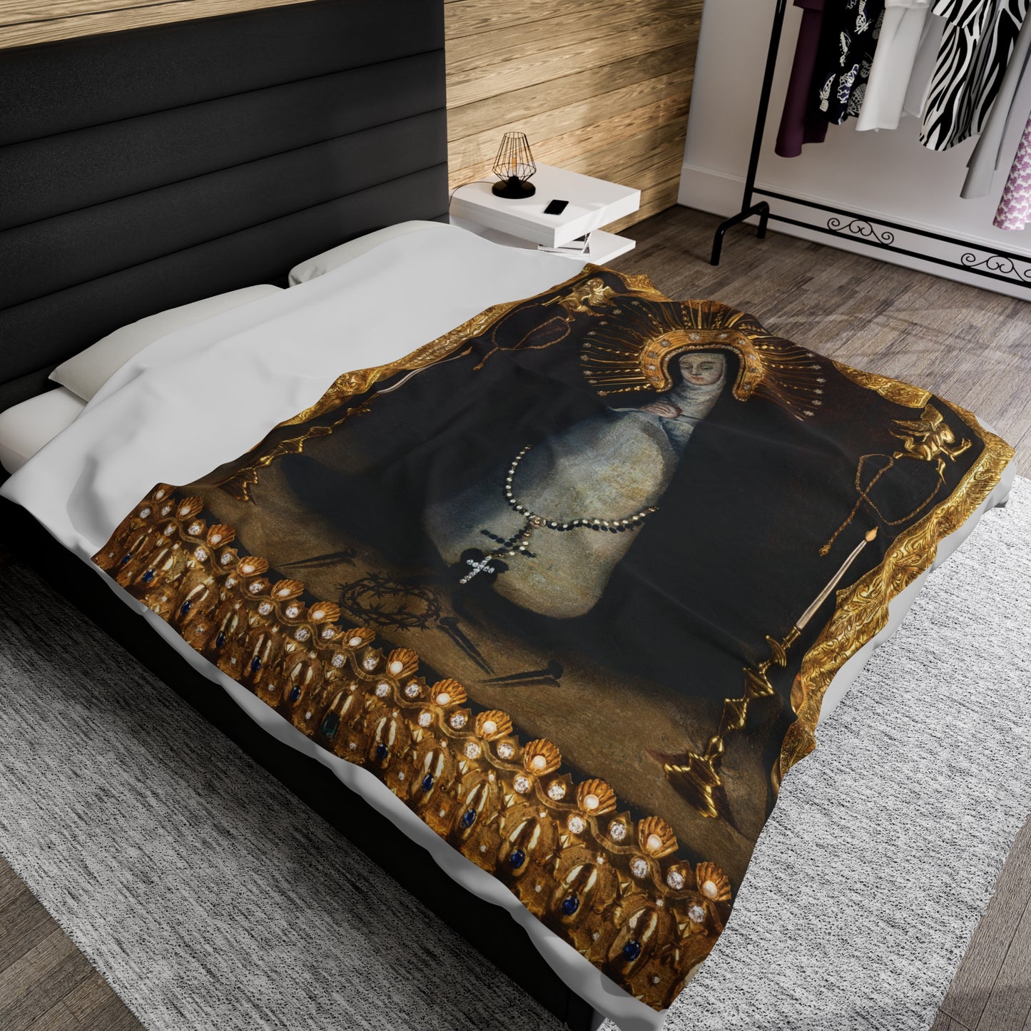 Virgin Mary Plush Blanket, Our Lady of Solitude Catholic Blanket, Religious Blanket Gift, Velveteen