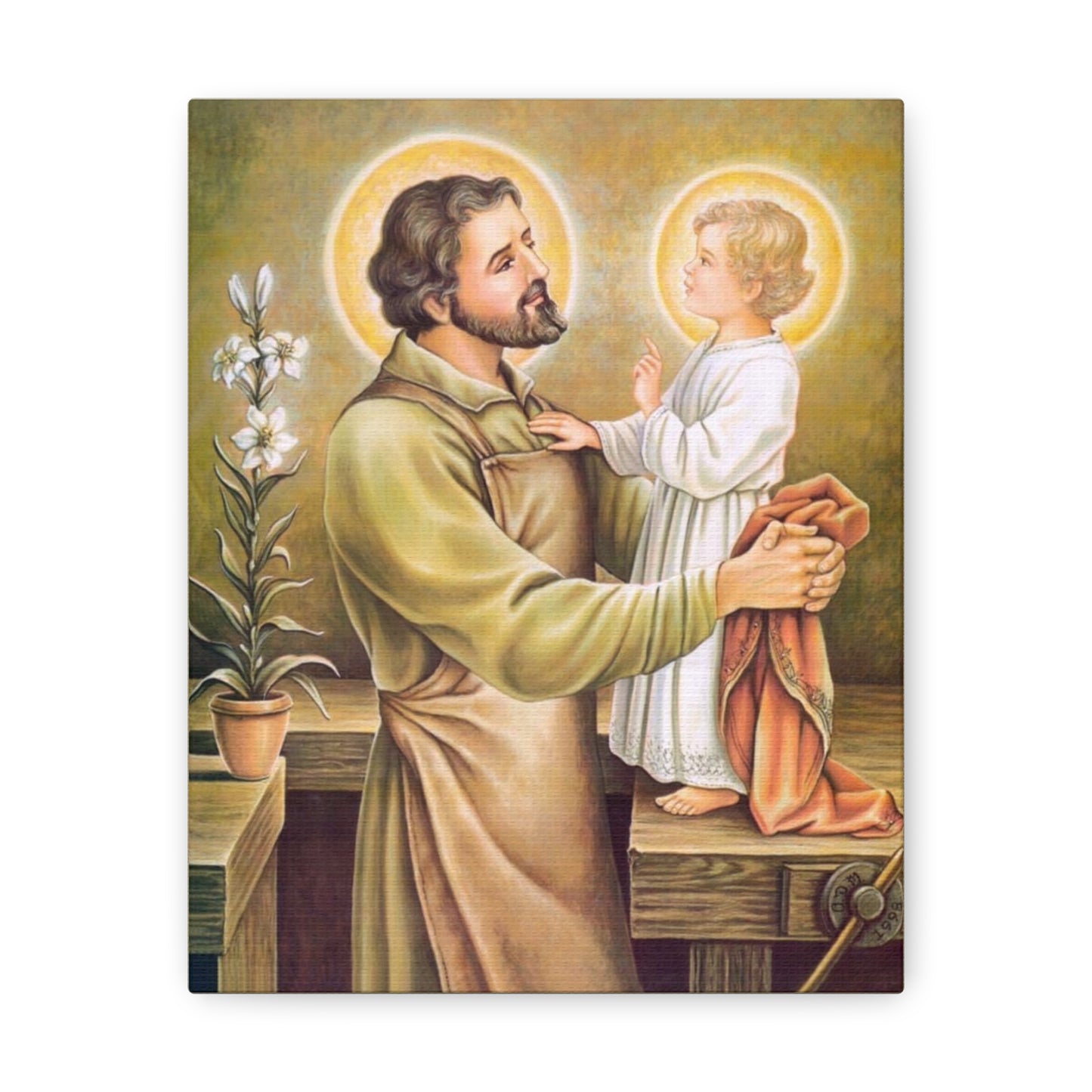 Saint Joseph the Worker Confirmation Gift Canvas, Catholic Wallart home decor, Wall Art gift home prayer altar, Child Jesus Foster Father