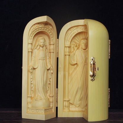 Holy Family Boxwood Altar Statue, Jesus Mary Joseph