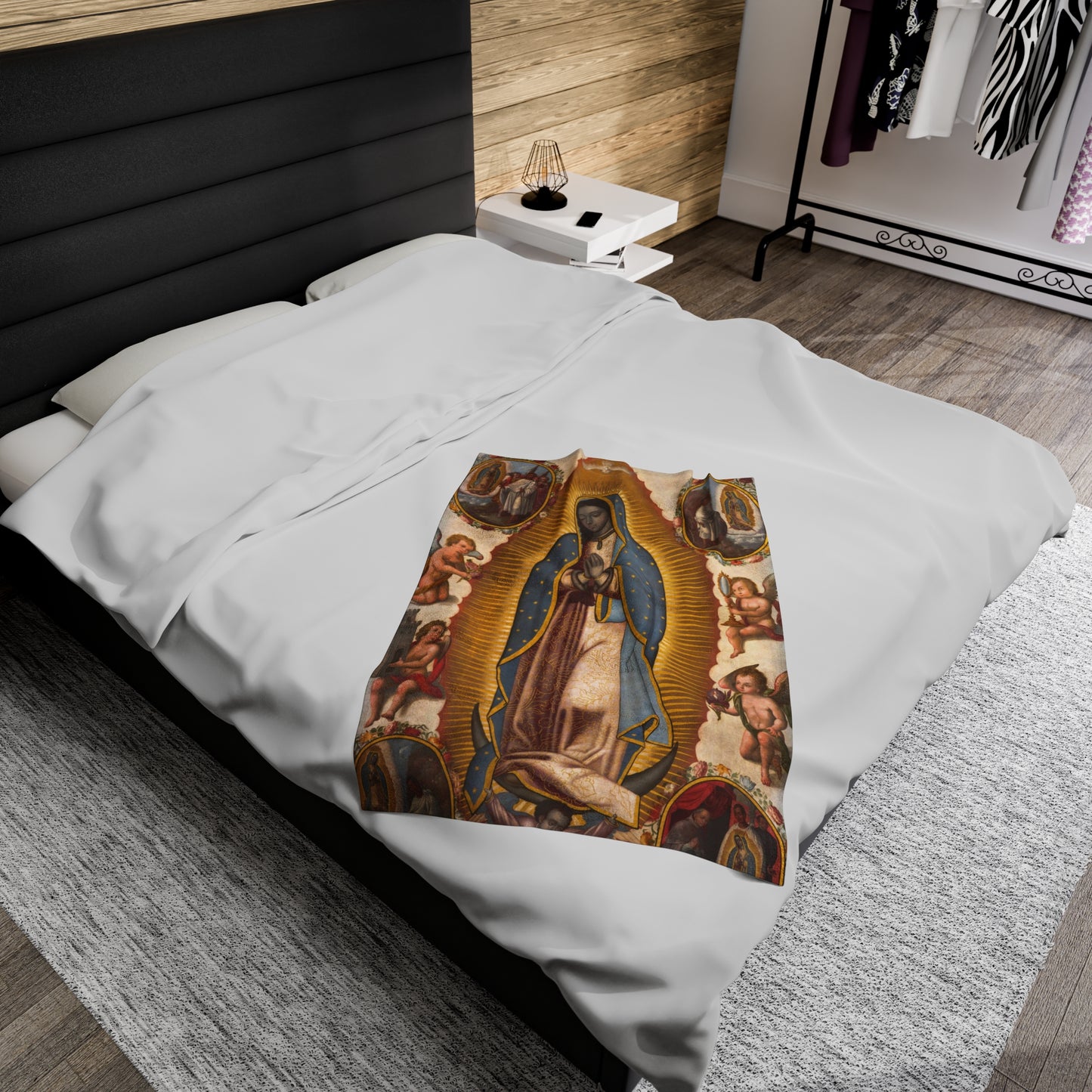 Virgen De Guadalupe Plush Blanket, Catholic Velveteen Blanket, Religious gift with the Blessed Virgin Mary Mother of God