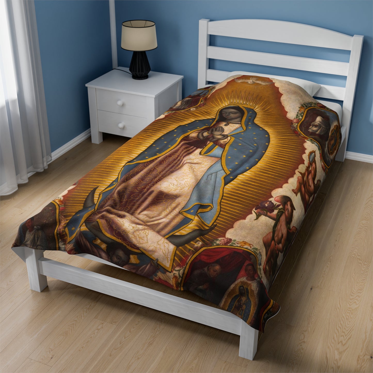 Virgen De Guadalupe Plush Blanket, Catholic Velveteen Blanket, Religious gift with the Blessed Virgin Mary Mother of God