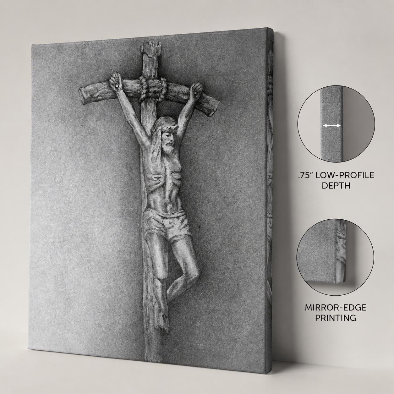 JPII Crucifix canvas print, statue-style sacred art sketch by Brian Kelliher — Catholic gift from Glory Be Gifts – view 2