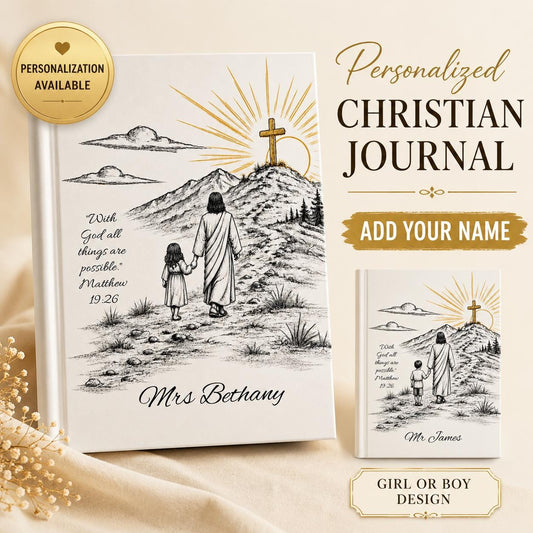 Personalized Hardcover Journal | Custom Name Christian Notebook | Walking with Jesus Sketch Journal | Faith Gift for Her
