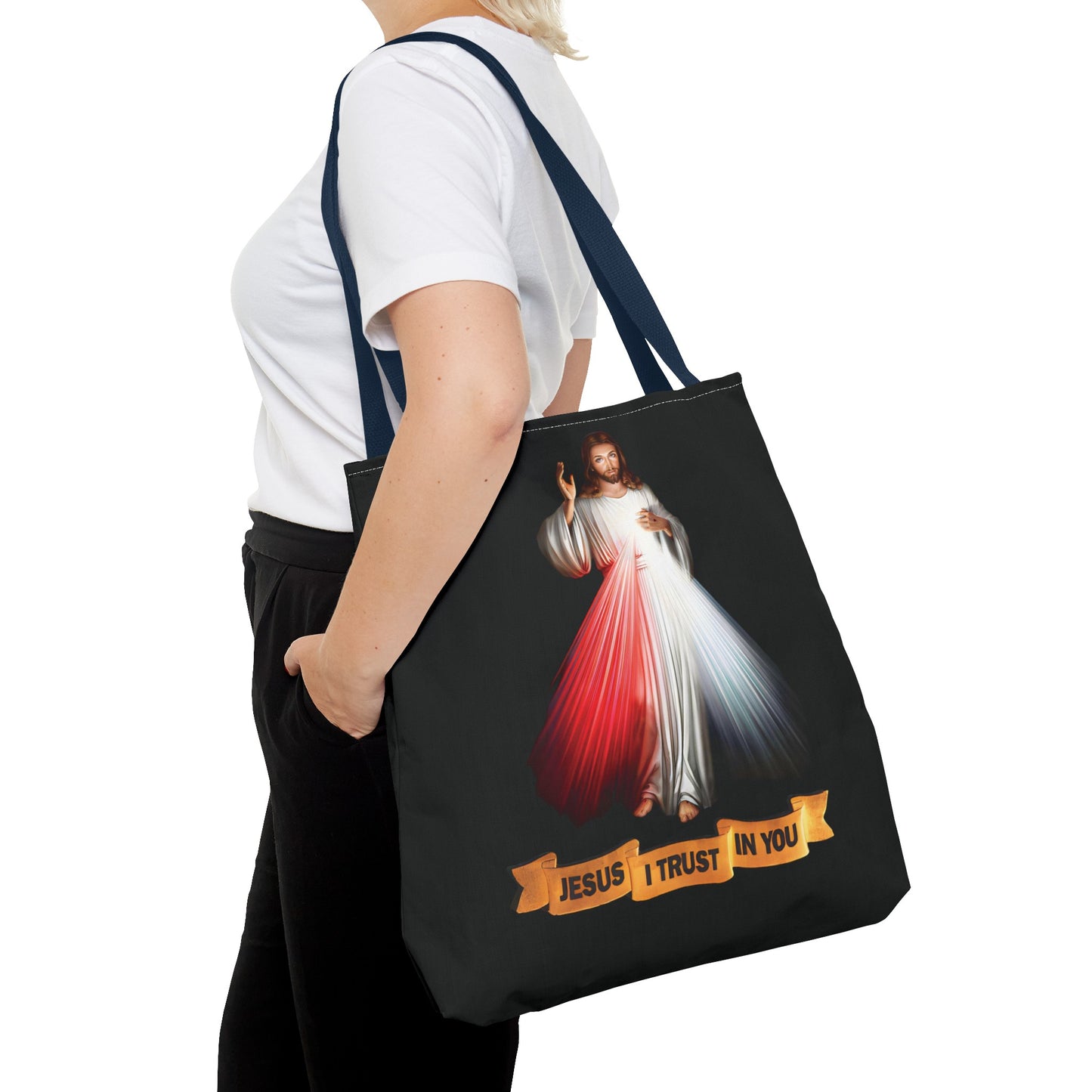 Divine Mercy Jesus I Trust In You Tote  Shoulder Bag, Religious gift picnic bag, Every day book bag confirmation gift