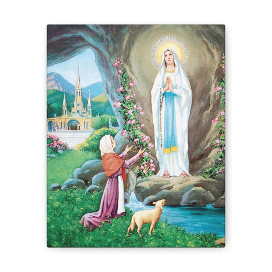 Our Lady of Lourdes Catholic Canvas, Religious Home Decor Wall Art Gift For House Warming, Prayer Altar Wallart marian devotion