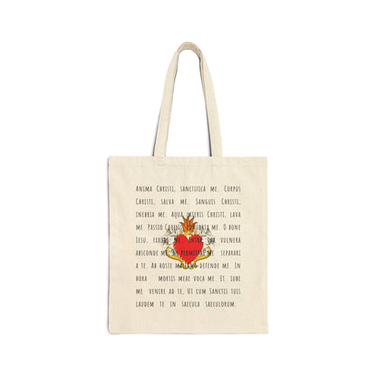Anima Christi Prayer Tote Bag, Catholic Canvas Shoulder Bag
