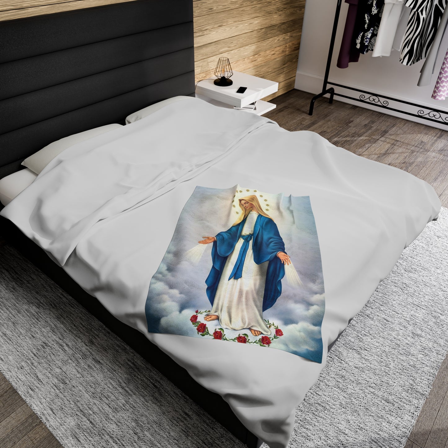 Mary of the Immaculate Conception Plush Blanket, Catholic Art Velveteen Blankey, Religious Gift, Birthday Gift, Mother's Day Gift