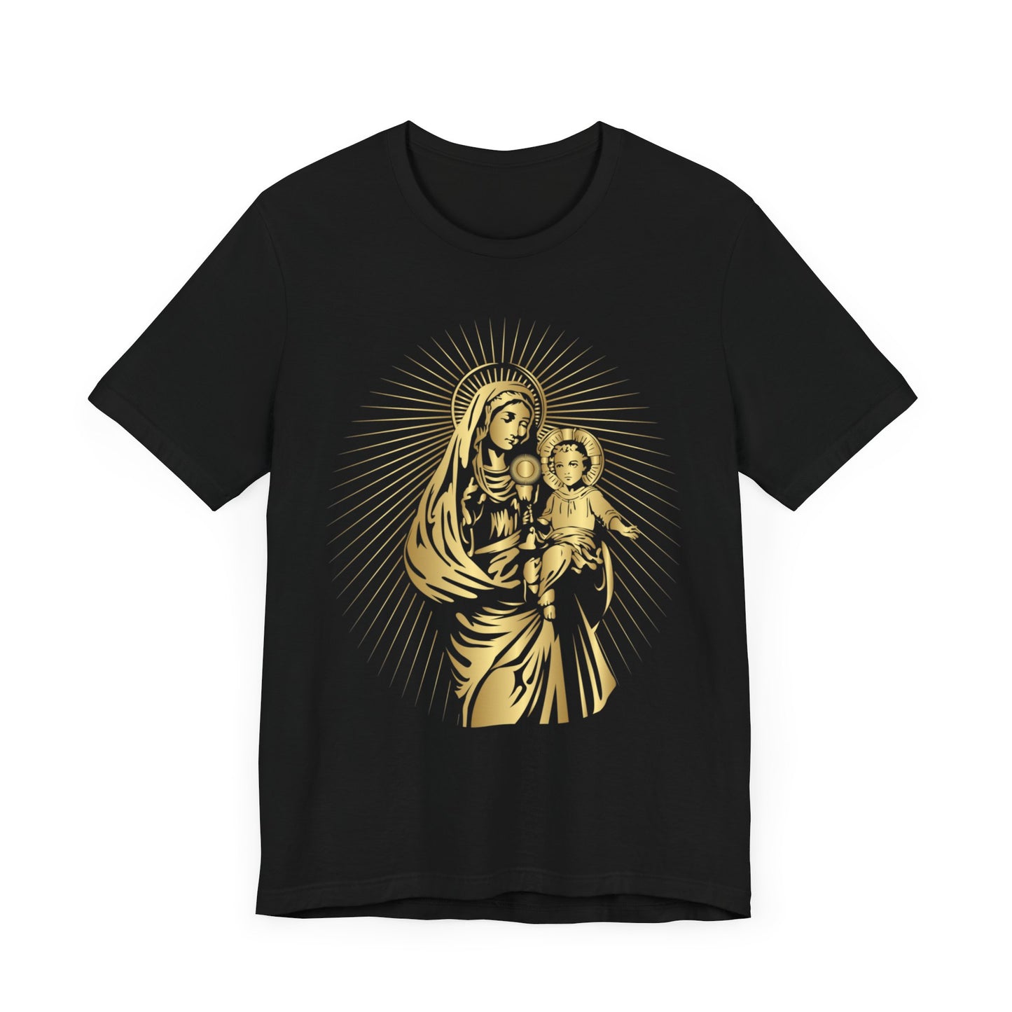 Mary and Jesus with Monstrance Golden Tee, Catholic Tshirt Christmas Gift, Queen of Heaven and Child Jesus T Shirt