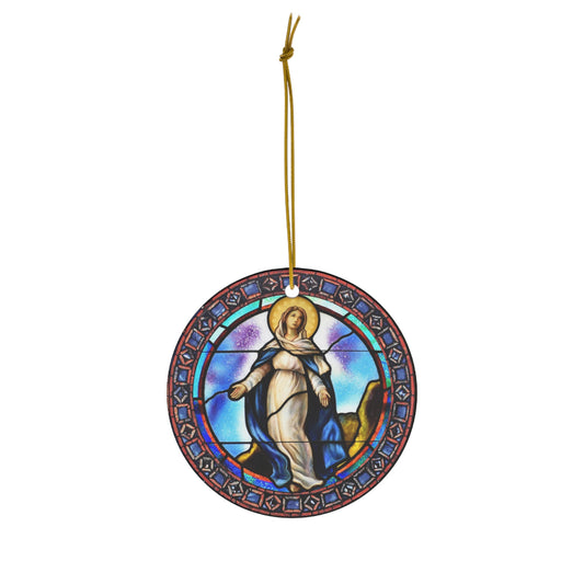 Our Lady of the Immaculate Conception Stained Glass Style Ceramic Ornament