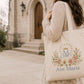 Ave Maria canvas tote bag with watercolor Marian monogram design — Catholic gift from Glory Be Gifts – view 4