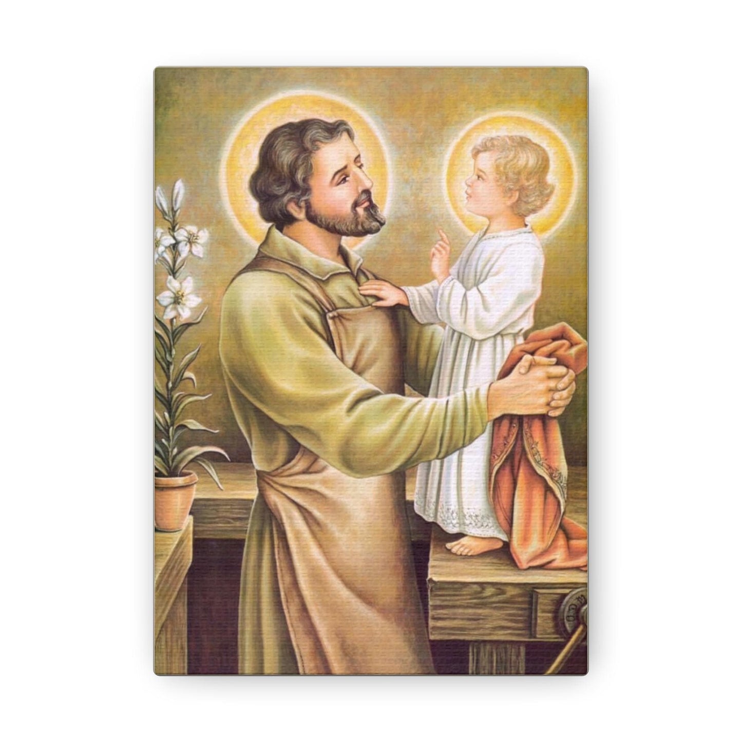 Saint Joseph the Worker Confirmation Gift Canvas, Catholic Wallart home decor, Wall Art gift home prayer altar, Child Jesus Foster Father